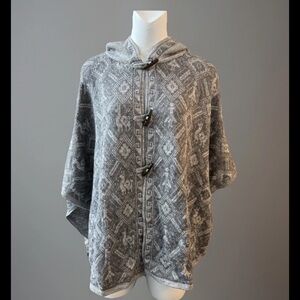 Alpaca Connection Sweater Hooded Cardigan Wooden Toggle Alpaca Wool Blend Poncho